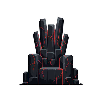 Dark fantasy volcanic rock throne with glowing red magma veins