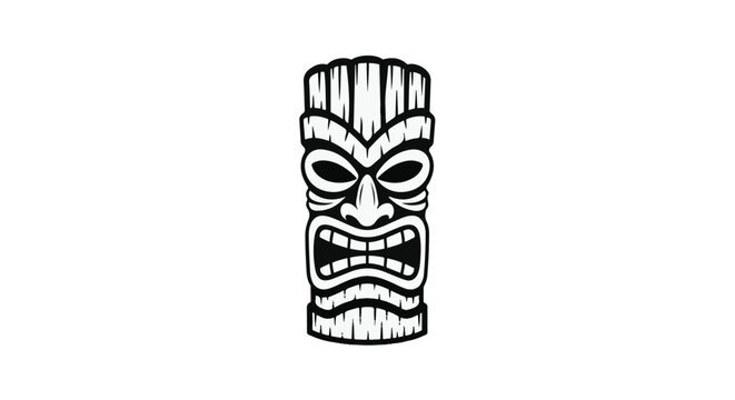 Hawaiian tribal tiki vector mask in black and white wood carving