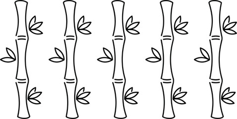 Minimalist organic bamboo stalk line icon set featuring clean linear stems with leaf clusters arranged in a repetitive collection isolated on white background..eps © MdAzahar