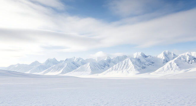 Breathtaking panoramic view of snowy mountain peaks under a bright clear winter sky with mountains landscape climbing adventure environment wilderness panoramic altitude