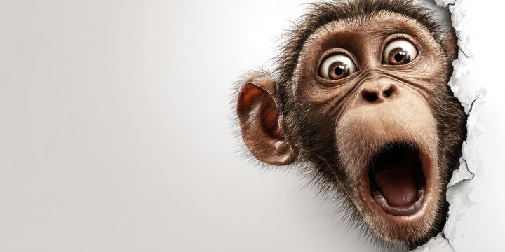 Surprised monkey peeking through a hole concept for advertisement or promotion