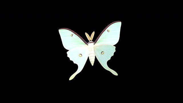 Realistic Luna Moth Hovering Animation - 4K Alpha Channel, Transparent Background, 15s Seamless Loop