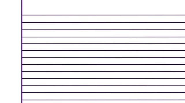 Blank white worksheet exercise book, lined notebook paper, Motion graphics of blank page icon 4k video.