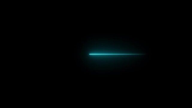Straight blue color neon laser line on a black background. glowing horizontal neon lines streaming across on the screen 4k video.