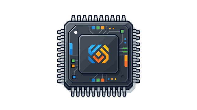 Digital Central Processing Unit Microchip Icon Representing Advanced Computational Technology and Modern Hardware Architecture