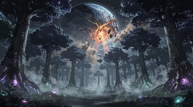 Mystical forest spirit emerging from enchanted woods with glowing particles