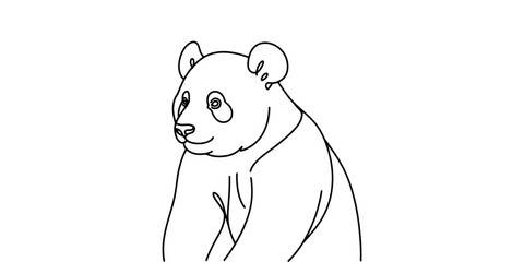 Cute panda bear sitting in a simple black and white line art drawing style illustration © Pulok
