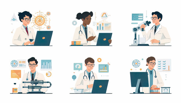 Scientist examining samples with microscope and computer, representing laboratory research, medical discovery, biotechnology, and scientific investigation