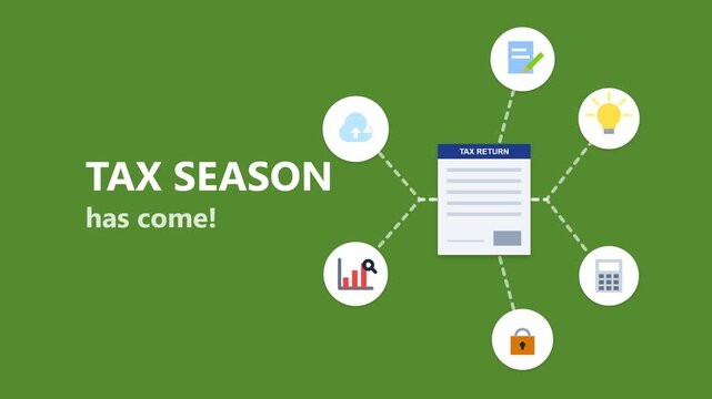 Tax season infographic with accounting icons and financial document