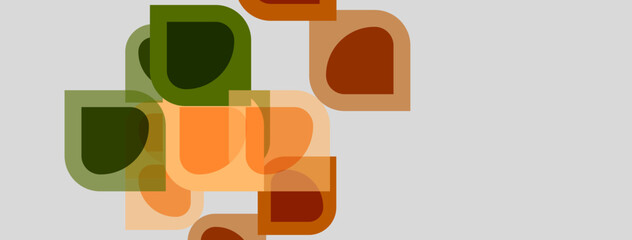 Fototapeta premium Abstract shapes overlap, creating warm color palette. Rounded forms dominate composition, suggesting organic growth or movement. Simple design.