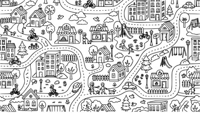 Fototapeta premium Cute Cartoon Town Hand Drawn Doodle Seamless Pattern Vector