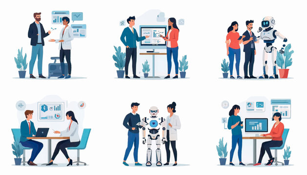 Business professionals discussing digital analytics and strategic planning, representing consulting, data insights, technology solutions, and corporate decision making in modern workplace