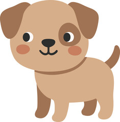 Obraz premium Cute Cartoon Puppy Standing Illustration, Happy Smiling Dog Character with Spotted Eye Patch, Friendly Domestic Pet, Boho Minimalist Muted Nursery Clipart Sticker Element
