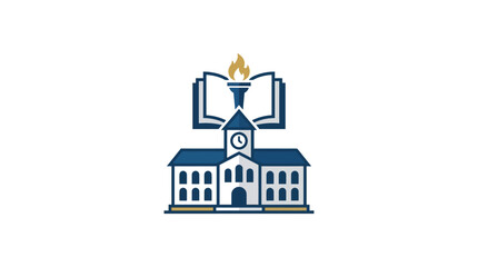 Fototapeta premium Educational Institution Logo with School Building and Book Torch Icon