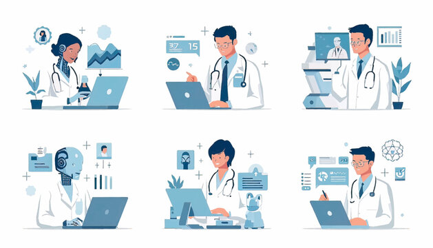 Doctor using tablet technology for digital healthcare consultation, showing electronic medical records, remote service, medical communication, and modern patient care solutions