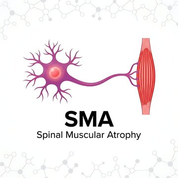 Spinal muscular atrophy visual showing motor neuron connecting to muscle fiber health awareness concept illustration.