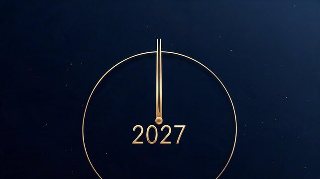2027 New Year background time transition featuring a minimal midnight clock face suggested