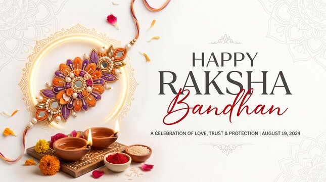 Happy raksha bandhan ceremony poster template design with decorative rakhi.