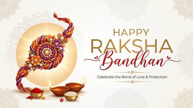 Happy raksha bandhan ceremony poster template design with decorative rakhi.