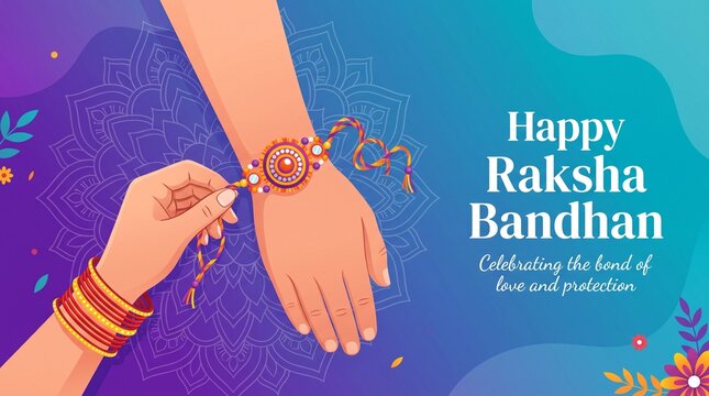 Happy Raksha Bandhan, Rakhi festival background design. Vector illustration of brother and sister hands with rakhi bond of love and care.