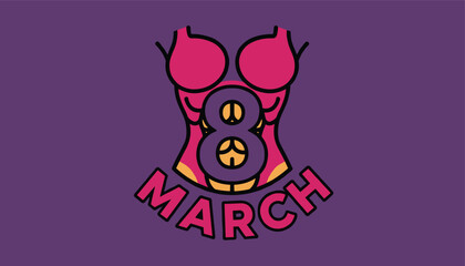 Fototapeta premium Creative graphic banner for International Womens Day featuring the number eight over a female body silhouette.