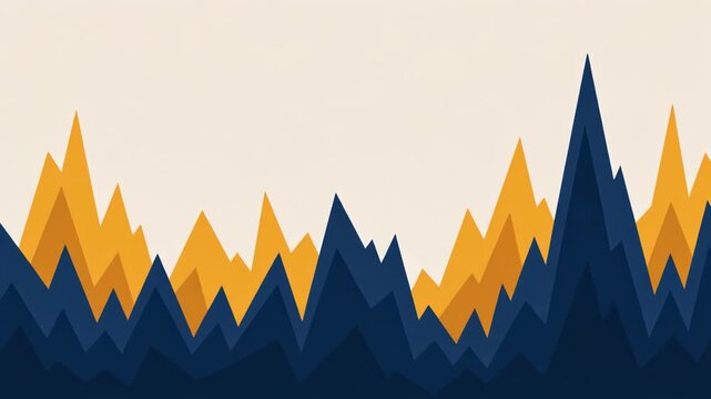 Abstract geometric mountain shapes in orange and dark blue on a light background