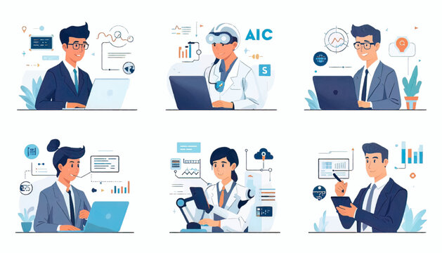 Doctor collaborating with artificial intelligence robot in advanced medical environment. Healthcare innovation concept featuring automation, digital diagnosis, technology research