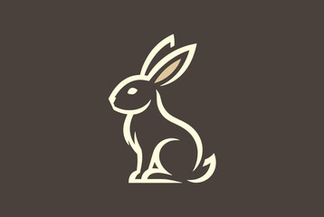 Fototapeta premium Stylized line art illustration of a rabbit sitting gracefully against a dark brown background, showcasing clean minimalist design.