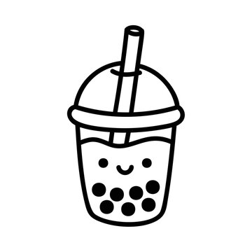 Cute hand drawn bubble tea illustration with a happy smiling face.