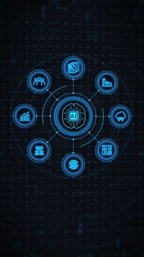 Animated AI Technology Dashboard with Digital Network, Business Analytics and Data Visualization Interface