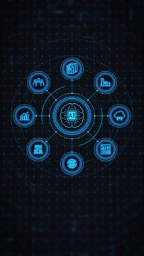Animated AI Technology Dashboard with Digital Network, Business Analytics and Data Visualization Interface