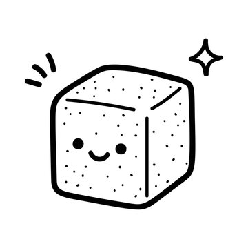 Cute hand drawn doodle of a happy little sugar cube character.