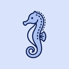 Fototapeta premium Blue line art seahorse illustration on white background.