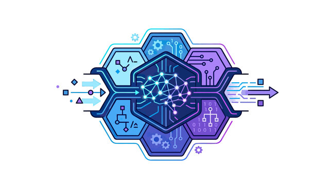 Artificial Intelligence Brain Network Processing Data Illustration