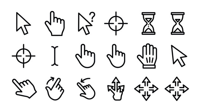 Computer mouse cursor and hand icons.