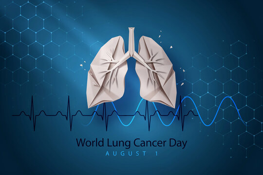 World Lung Cancer Day awareness poster with origami lungs