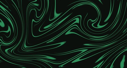 Obraz premium Abstract Green Fluid Swirl Background with Flowing Marble Lines on Dark Black Surface