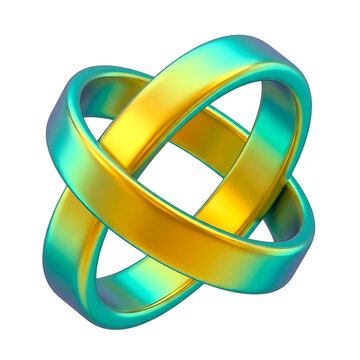 3D Abstract Interlocking Metallic Rings Symbolizing Connectivity and Infinity in Gradient Golden and Turquoise Tones