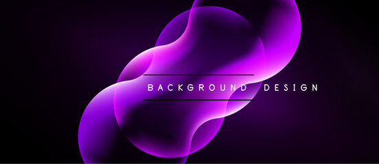Naklejka premium Abstract purple design. Flowing shapes create dynamic visual effect. Dark background emphasizes bright curves, text reads background design.
