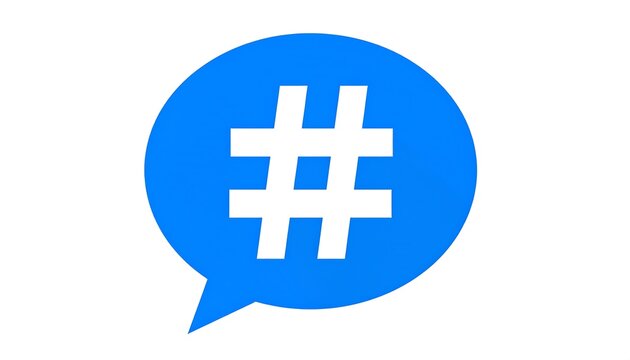 Hashtag symbol inside a blue speech bubble icon for social media communication