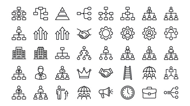 Corporate Organization Chart and Management Hierarchy Icons