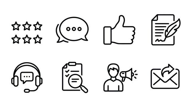 Customer feedback icons for reviews ratings and communication
