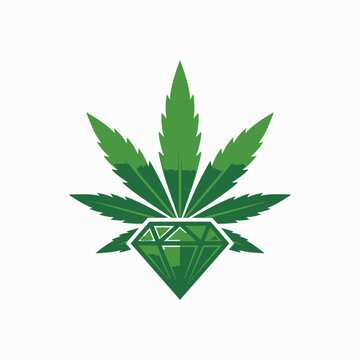 Green cannabis leaf with faceted emerald diamond logo.