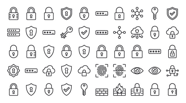 Cybersecurity and data protection icon set.