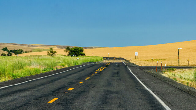 Scenic view along WA-26 and US-195, the road to Pullman, Washington USA.