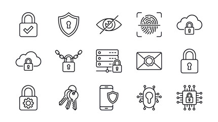 Cyber security data protection and privacy line icons. © ULFAITA