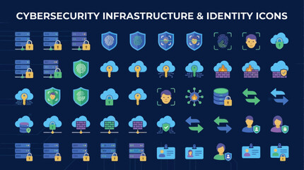 Cybersecurity infrastructure and identity management color icon set. © ULFAITA