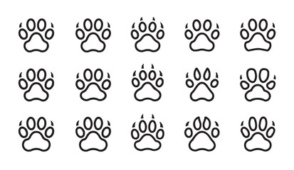 Set of animal paw prints with claws icon collection isolated on white background design. © Md Rony