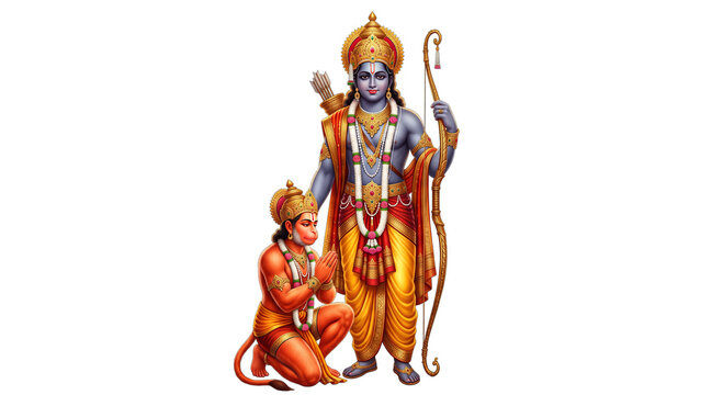 Lord Rama with Devotee Hanuman PNG Transparent Background, Shri Ram and Hanuman Hindu Religious Divine Illustration
