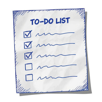 Hand drawn to do list on a piece of crumpled paper isolated on transparent background